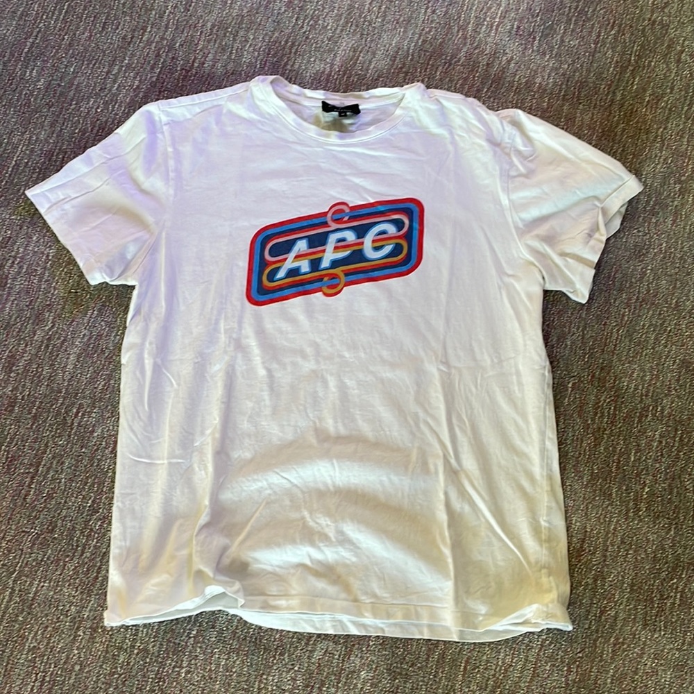 A.P.C. White Tee with Red and Blue Logo